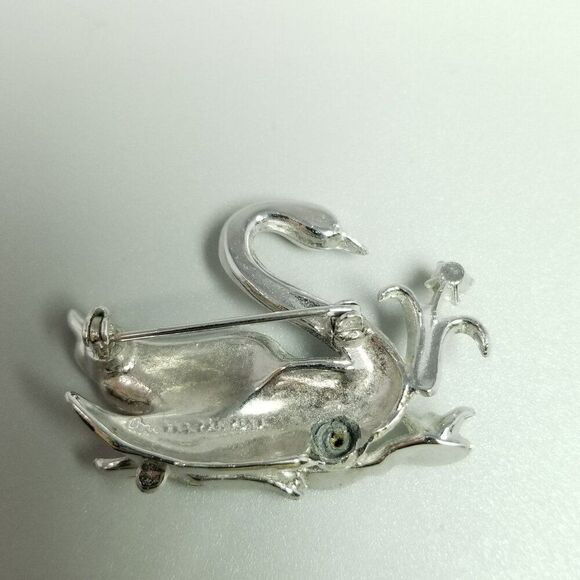 Vintage Coro Swan Brooch, Silver Tone Rhinestone Signed Pat Pend, Retro Estate - Picture 3 of 7